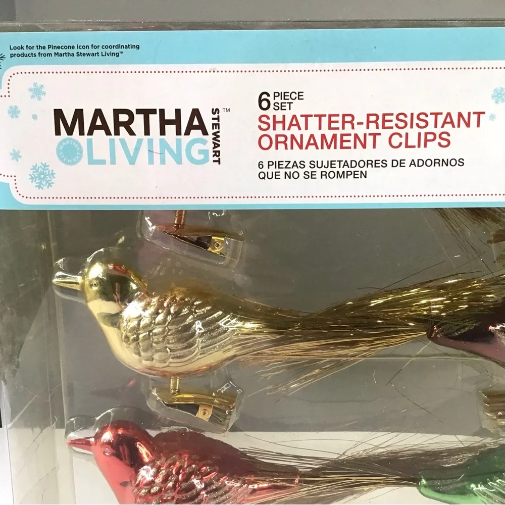 Martha Stewart Living Bird Ornaments Clip-On Shatter-Resistant Multi-Color 6Pcs
